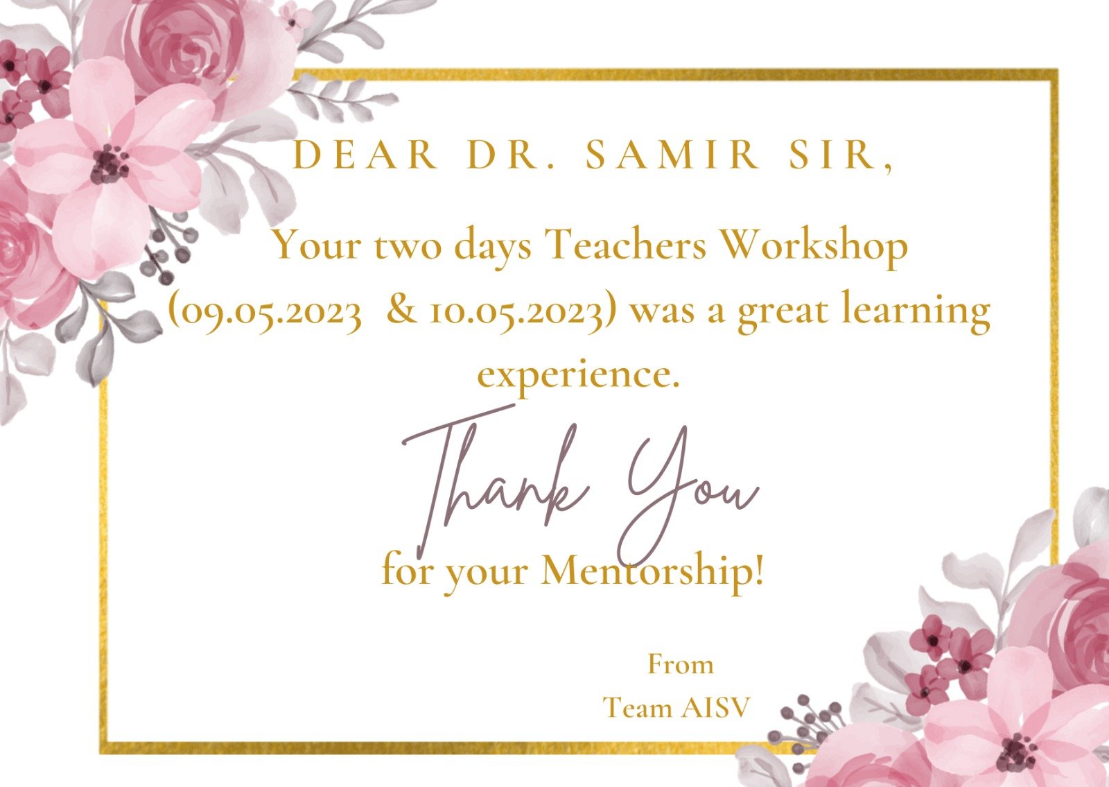 DR. SAMIR SHAH - APPRECIATION LETTER