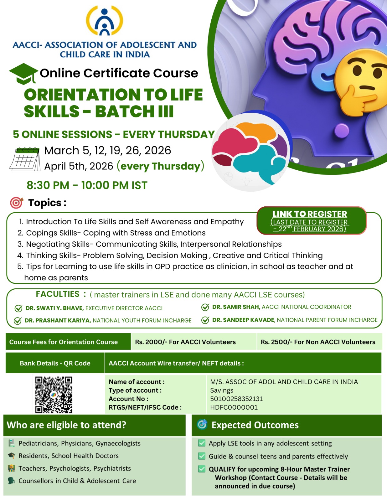 ONLINE CERTIFICATE COURSE ON ORIENTATION TO LIFE SKILLS – BATCH III – AACCI